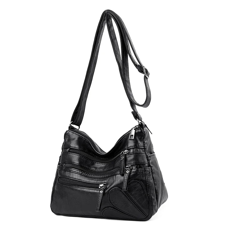 Super Bolsa de Ombro Feminina de Alta Qualidade - multi - bolsos, estilo bolsa mensageiro, de couro macia.